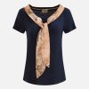 Alviero Martini Maglie, Camicie & Top | T-Shirt Con Foulard In Jersey Di Viscosa Stretch Blu Scuro