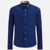 Alviero Martini Maglie, Camicie & T-Shirts | Camicia Super Slim In Cotone Stretch Con Toppe Blu