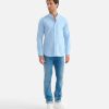 Alviero Martini Maglie, Camicie & T-Shirts | Camicia Coreana Slim In Cotone Stretch Azzurro Cielo