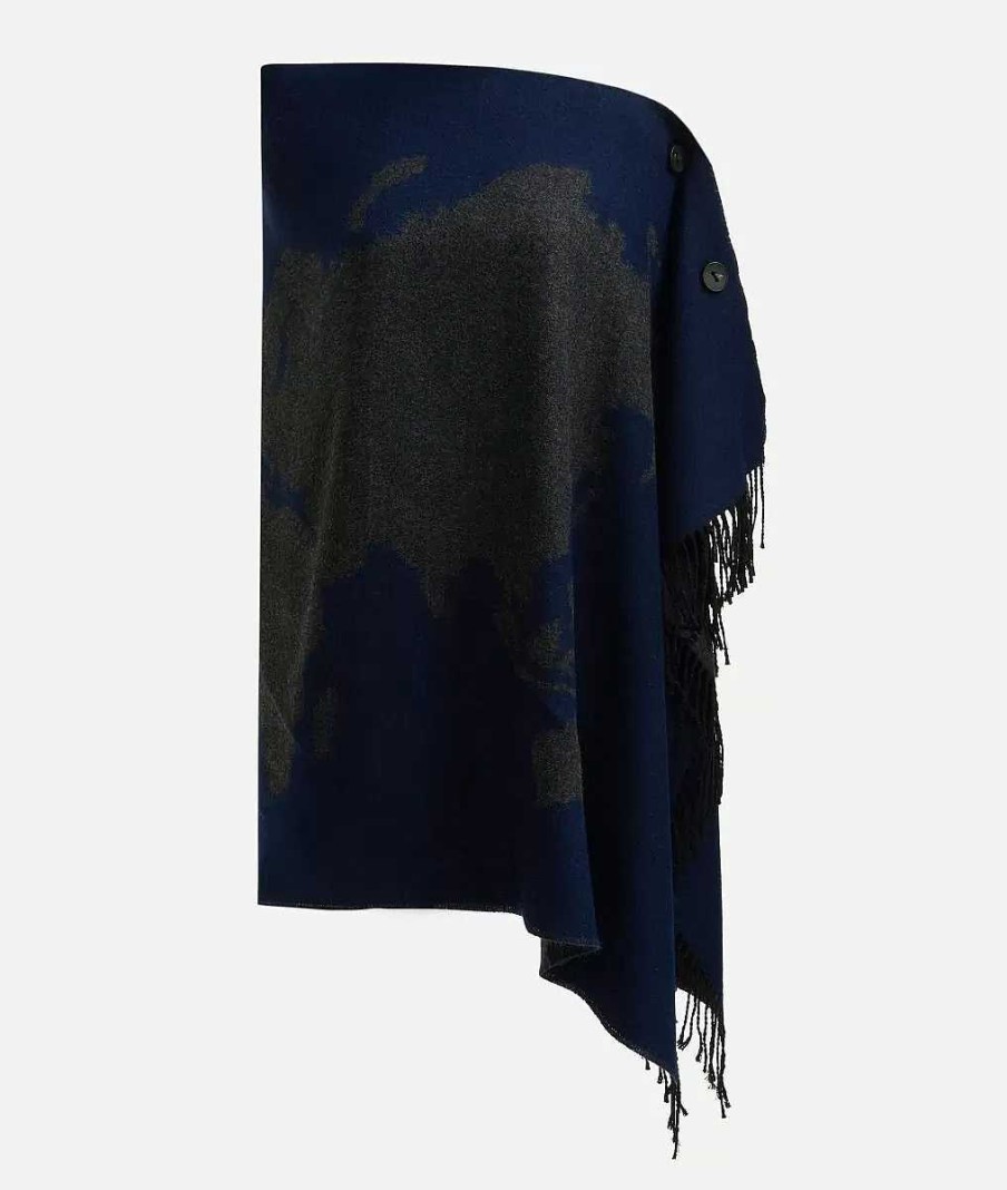 Alviero Martini Poncho & Mantelle | Sciarpone Geo Pieno Con Bottoni 75 X 180 Blu Notte