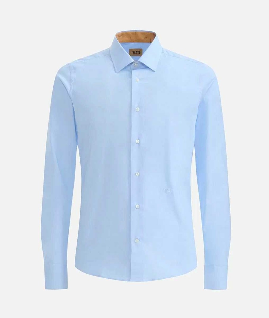 Alviero Martini Maglie, Camicie & T-Shirts | Camicia Super Slim In Cotone Con Toppe Azzurra