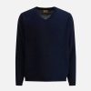 Alviero Martini Maglie, Camicie & T-Shirts | Maglia Scollo A V Con Toppe In Misto Lana Blu Notte